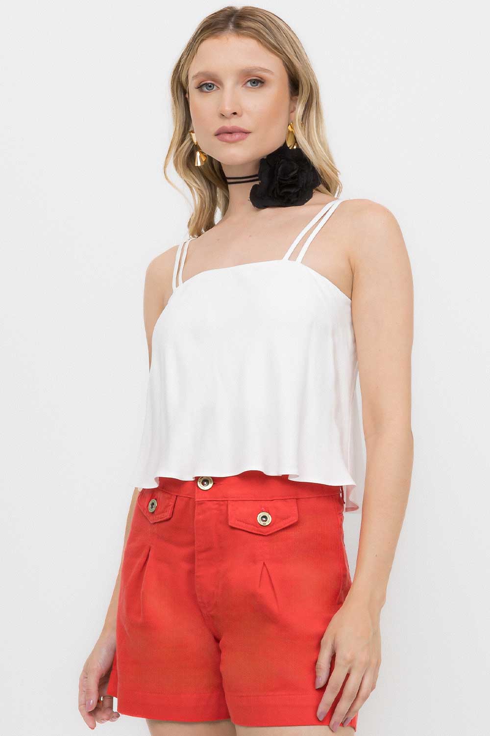 Short Vermelho Pregas Frysaide