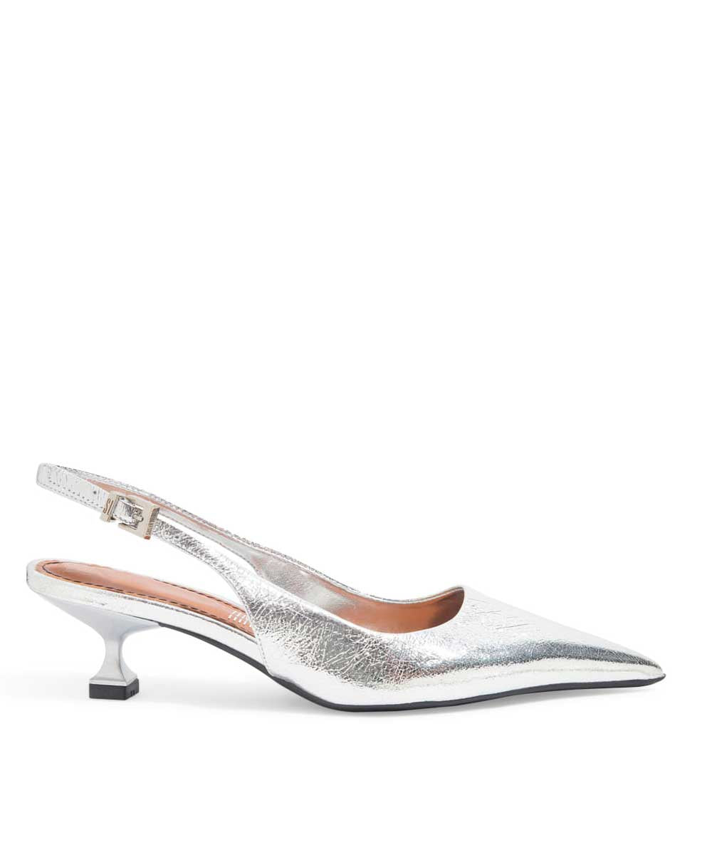 Slingback Santa Lolla Prata Craquele Salto Baixo