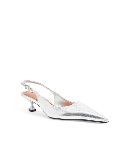 Slingback Santa Lolla Prata Craquele Salto Baixo