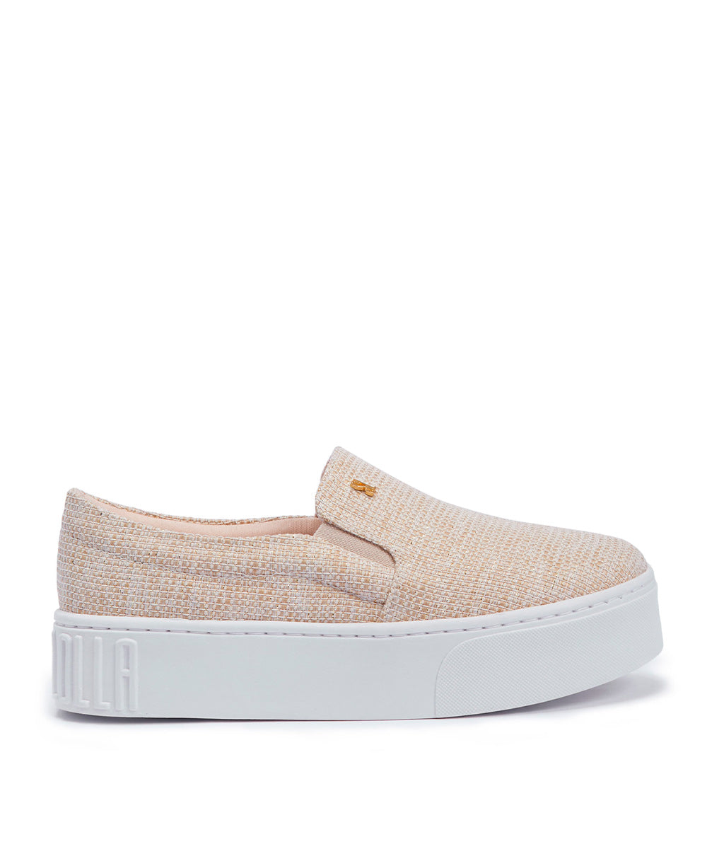 Slip On Santa Lolla Linho Juta Brilho Sola Alta