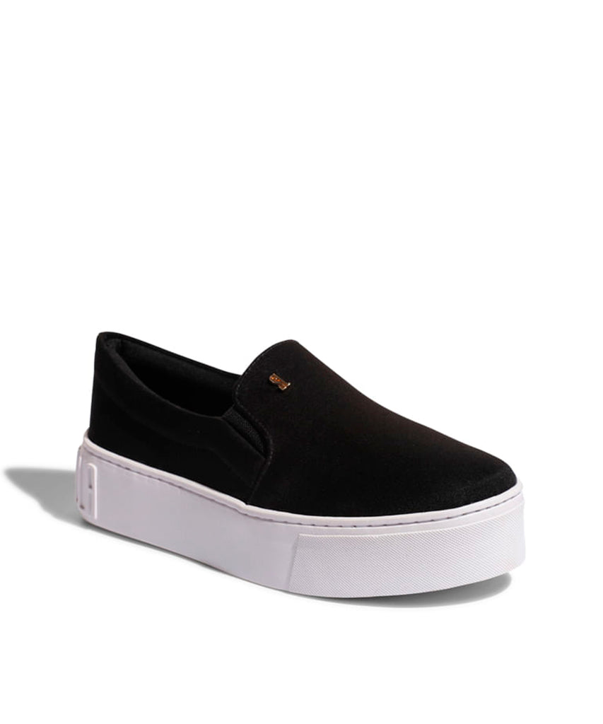 Slip On Santa Lolla Preto Suede Sola Alta