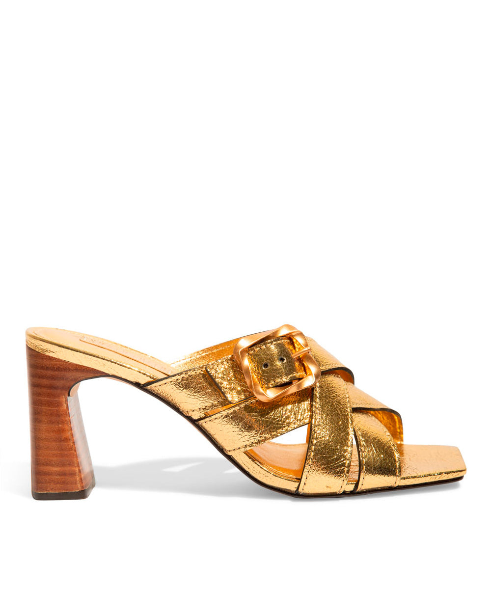 Tamanco Santa Lolla Dourado Metalizado Fivela