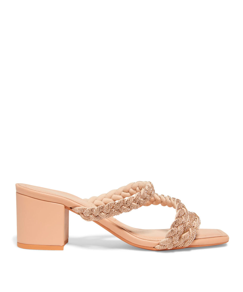 Tamanco Santa Lolla Nude Rose Salto Bloco Tiras Strass