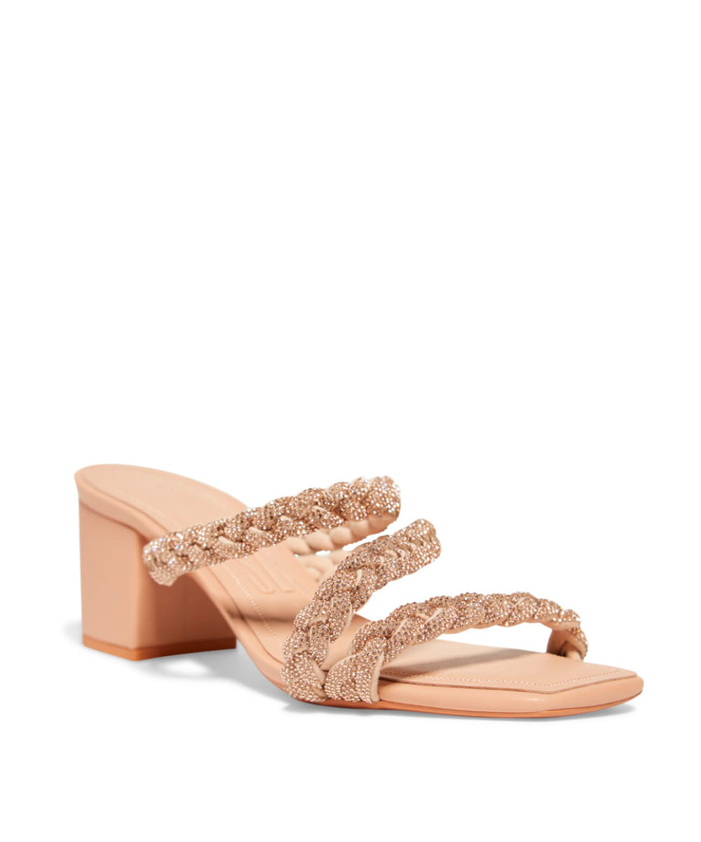 Tamanco Santa Lolla Nude Rose Salto Bloco Tiras Strass