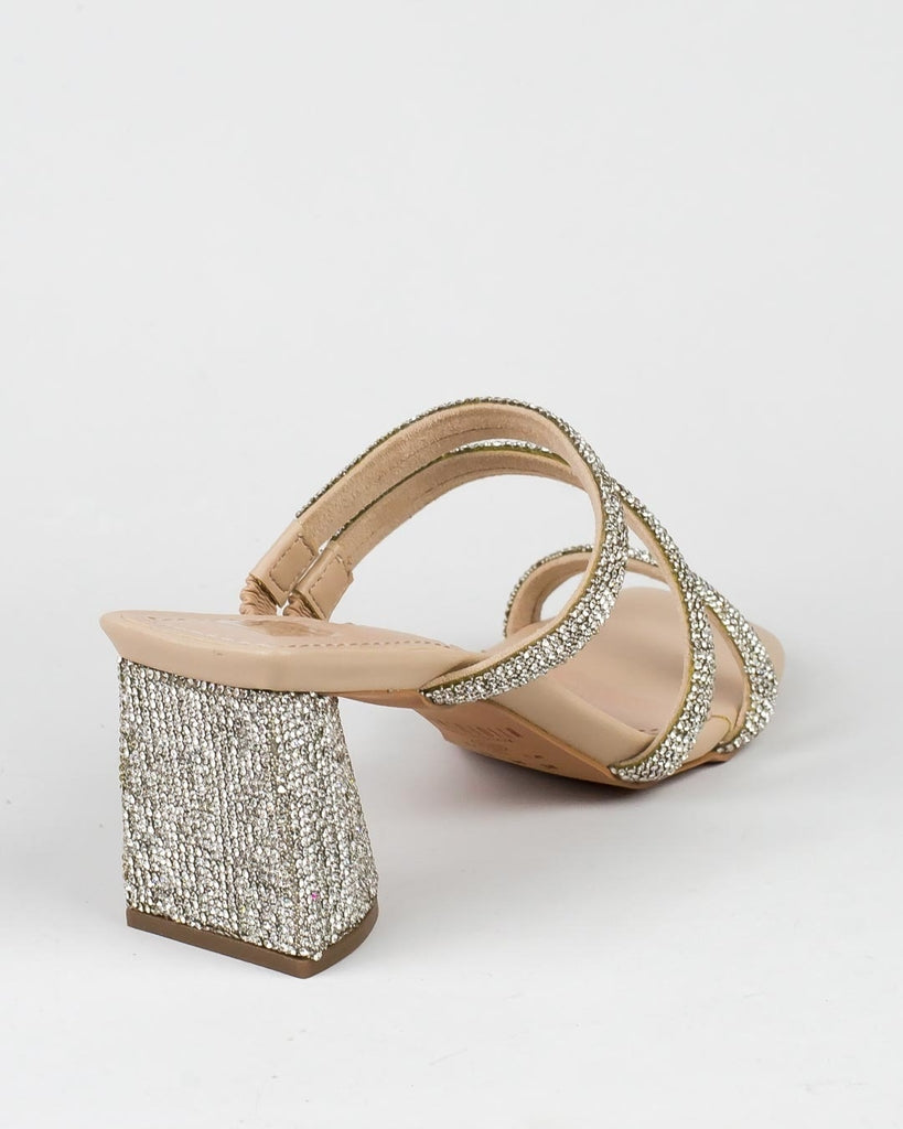 Tamanco Santa Lolla Nude Strass Salto Grosso Médio