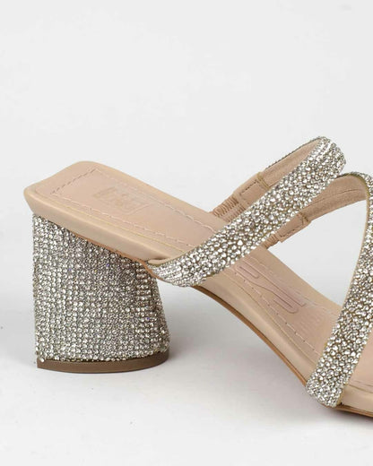 Tamanco Santa Lolla Nude Strass Salto Grosso Médio