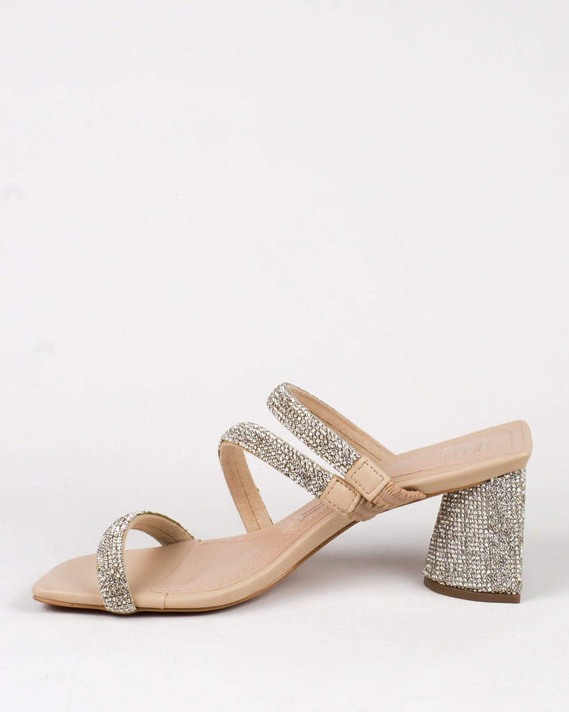 Tamanco Santa Lolla Nude Strass Salto Grosso Médio