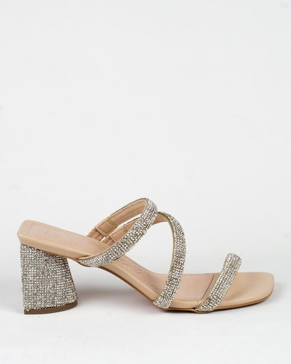 Tamanco Santa Lolla Nude Strass Salto Grosso Médio