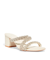 Tamanco Santa Lolla Off White Salto Bloco Tiras Strass Prata