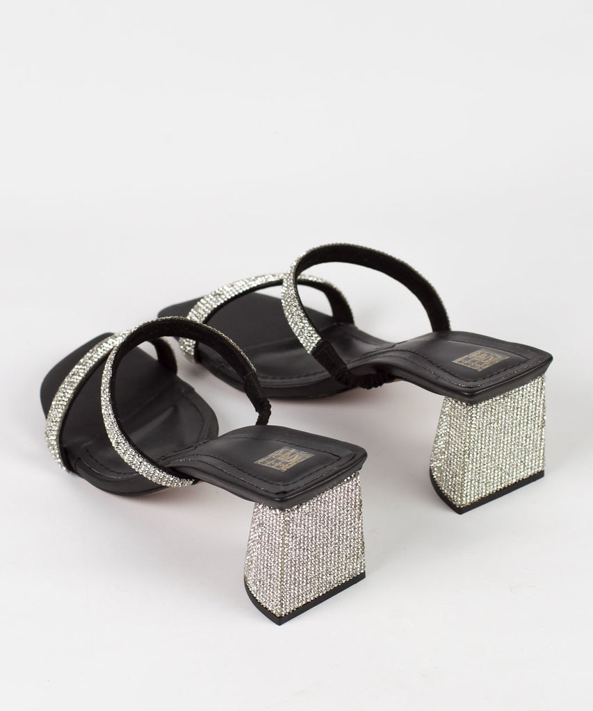 Tamanco Santa Lolla Preto Strass Salto Grosso