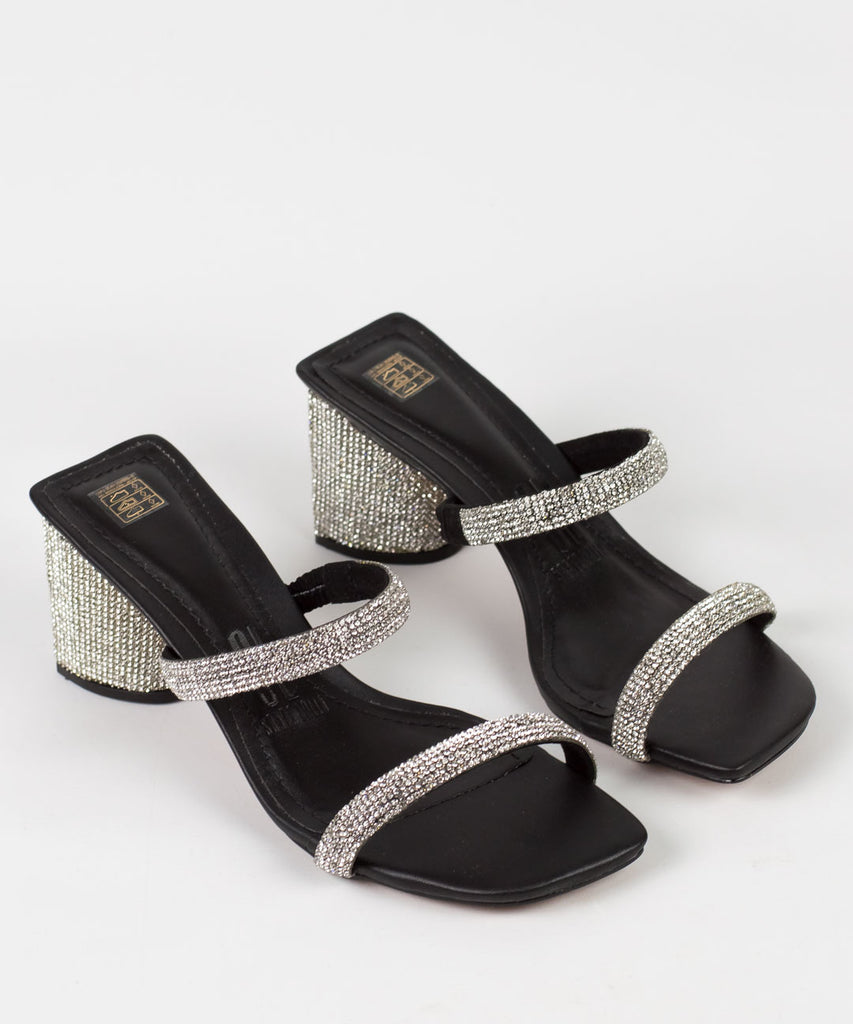 Tamanco Santa Lolla Preto Strass Salto Grosso