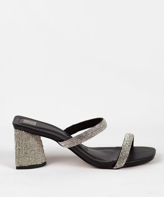 Tamanco Santa Lolla Preto Strass Salto Grosso