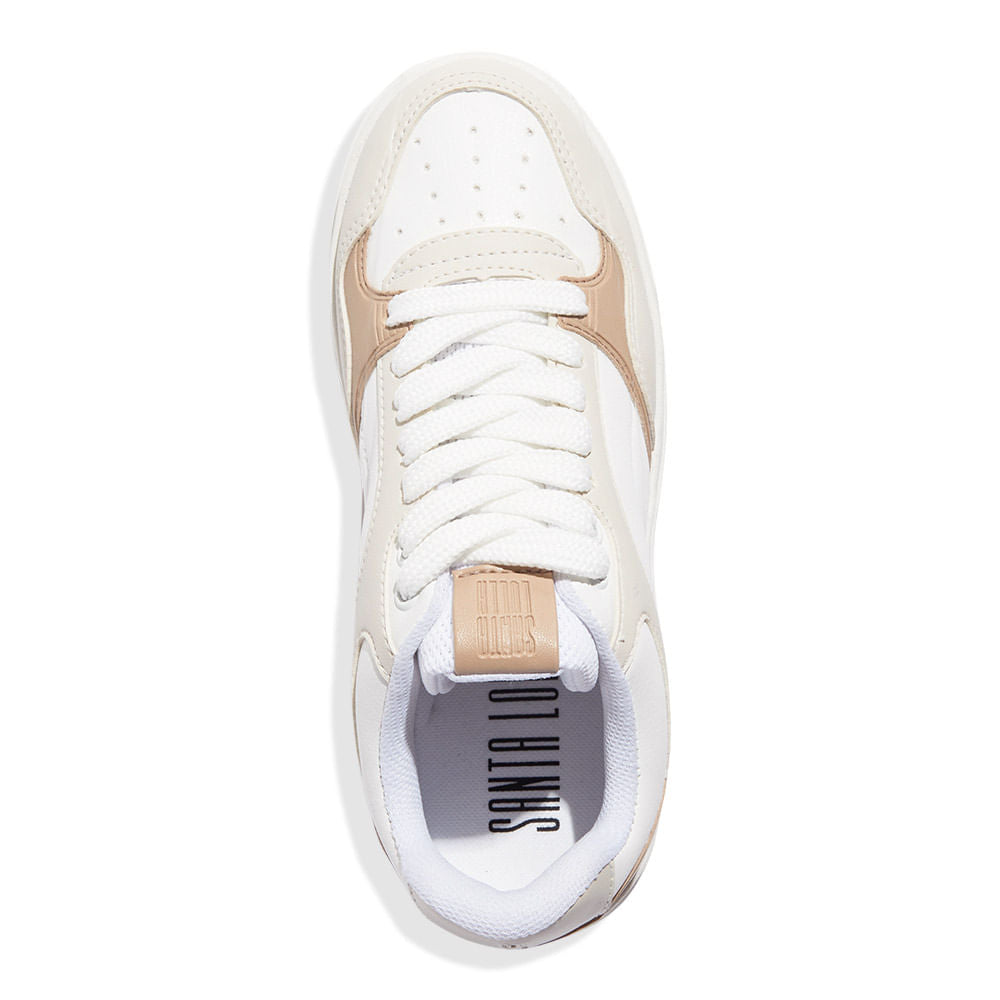 Tênis Sneaker Santa Lolla Branco E Bege Recortes