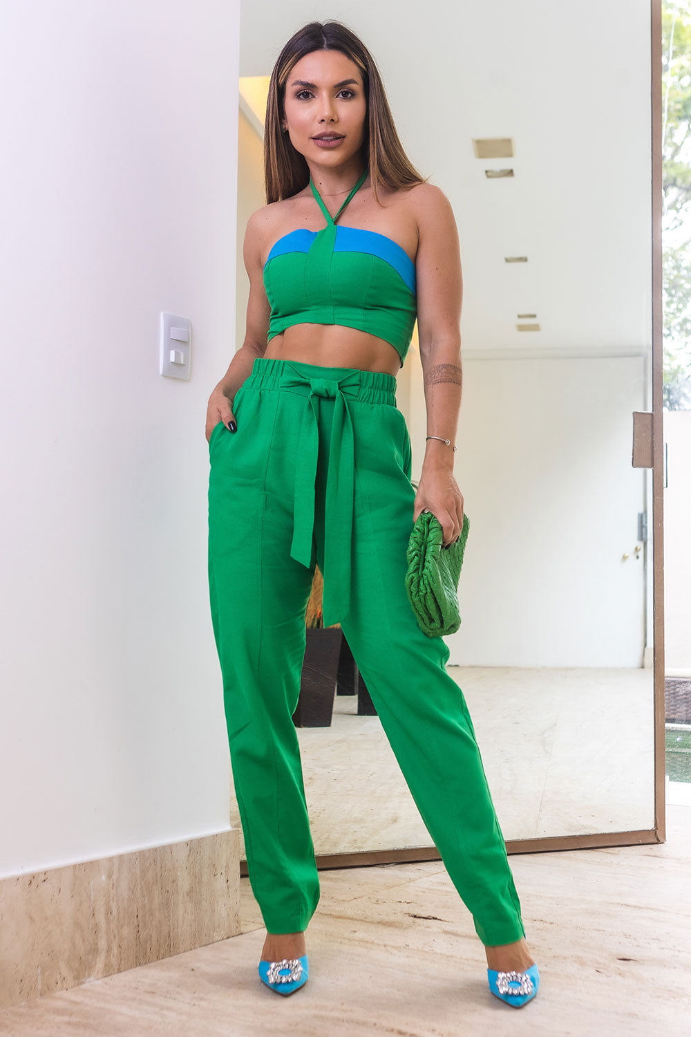 Top Cropped Bicolor Linho Frysaide