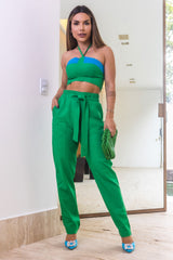 Top Cropped Bicolor Linho Frysaide