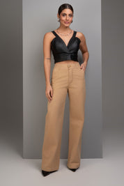 Top Cropped Couro Preto Frysaide