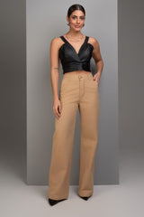 Top Cropped Couro Preto Frysaide