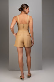 Top Cropped De Couro Bege Frysaide