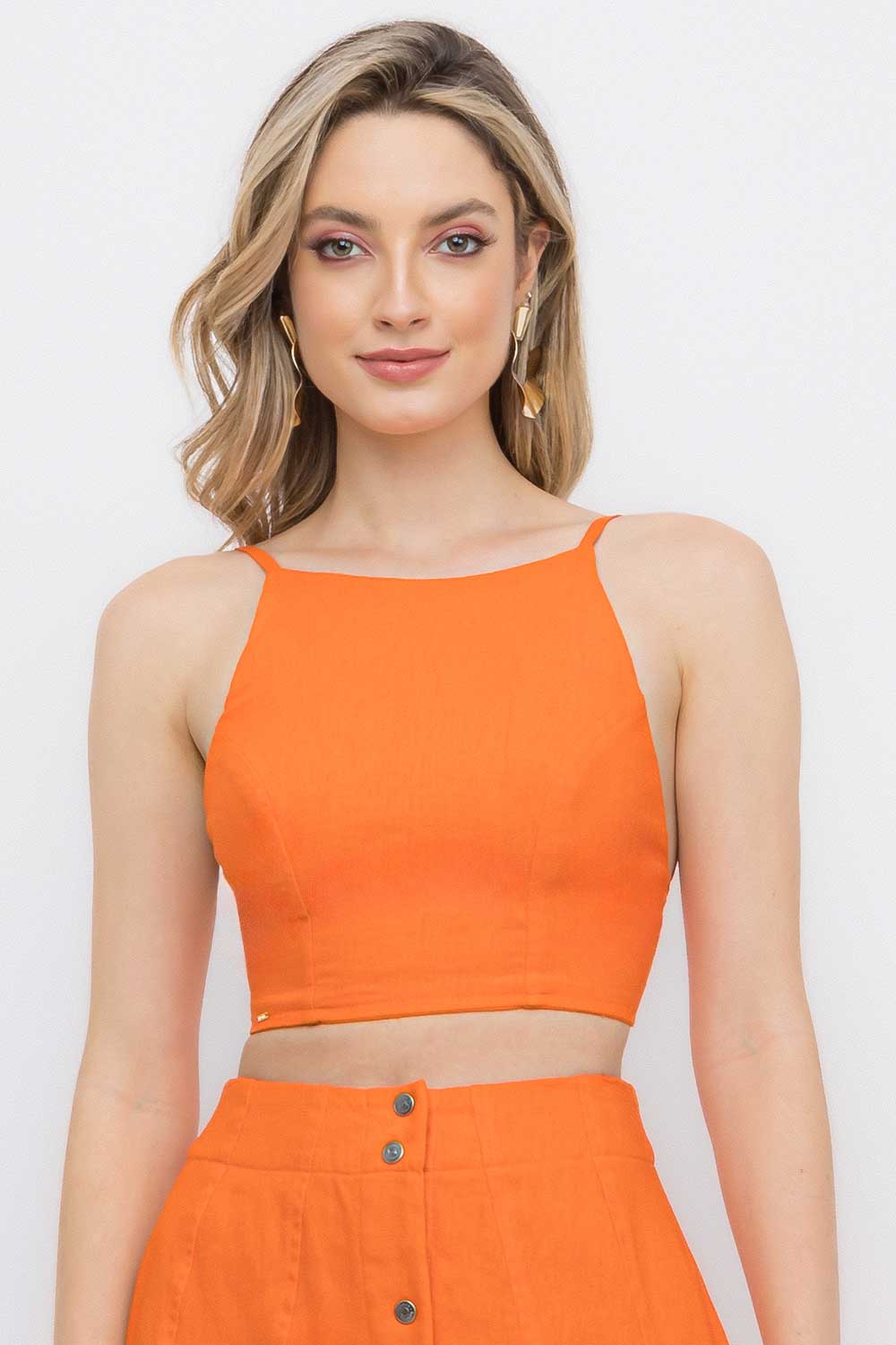 Top Cropped Fivela Dourada Laranja Frysaide