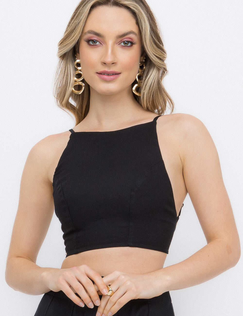 Top Cropped Fivela Dourada Preto Frysaide
