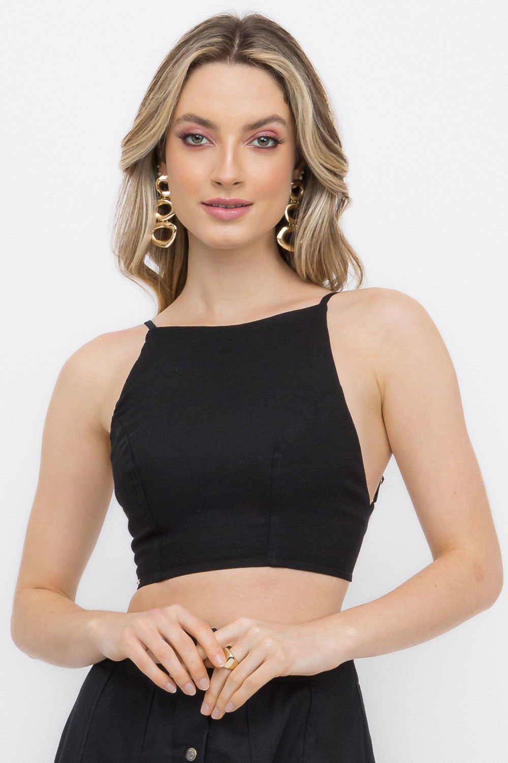 Top Cropped Fivela Dourada Preto Frysaide