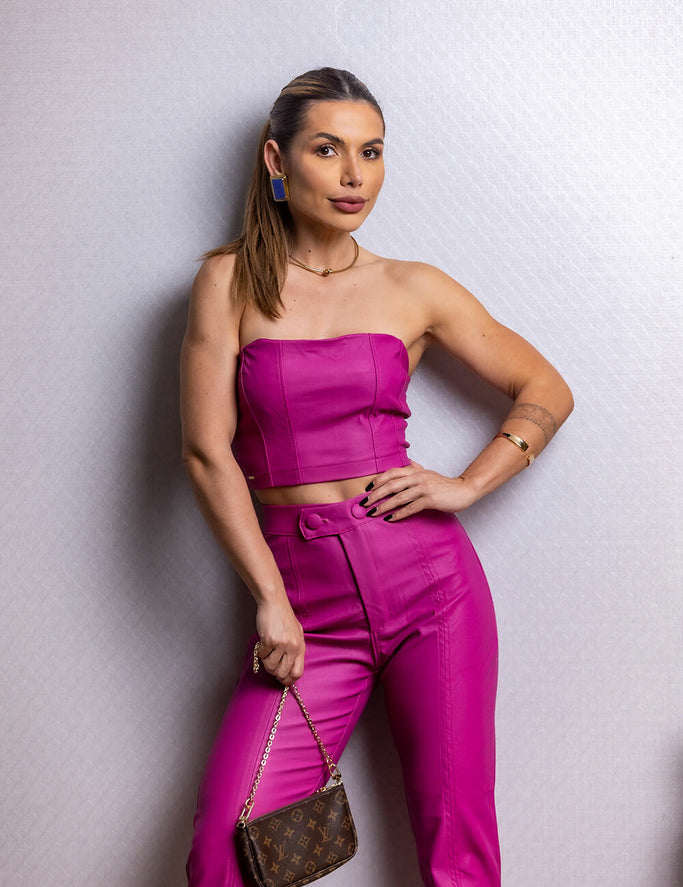 Top Cropped Frysaide Magenta Couro