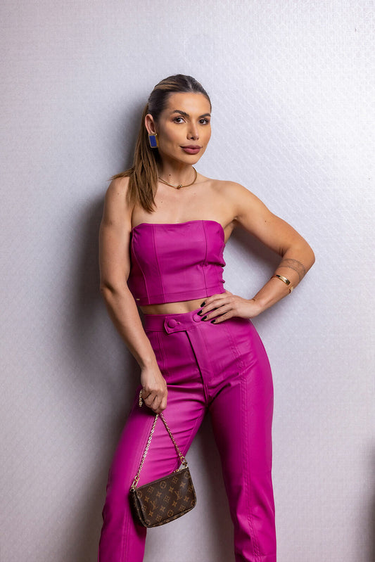 Top Cropped Frysaide Magenta Couro