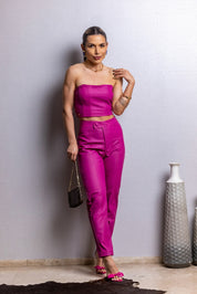 Top Cropped Frysaide Magenta Couro
