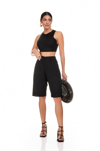 Top Cropped Frysaide Preto Amarração