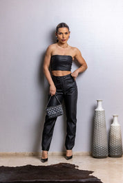 Top Cropped Frysaide Preto Couro