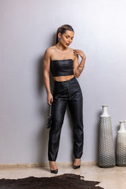 Top Cropped Frysaide Preto Couro