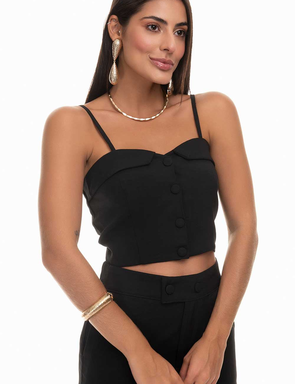 Top Cropped Preto Alfaiataria Frysaide