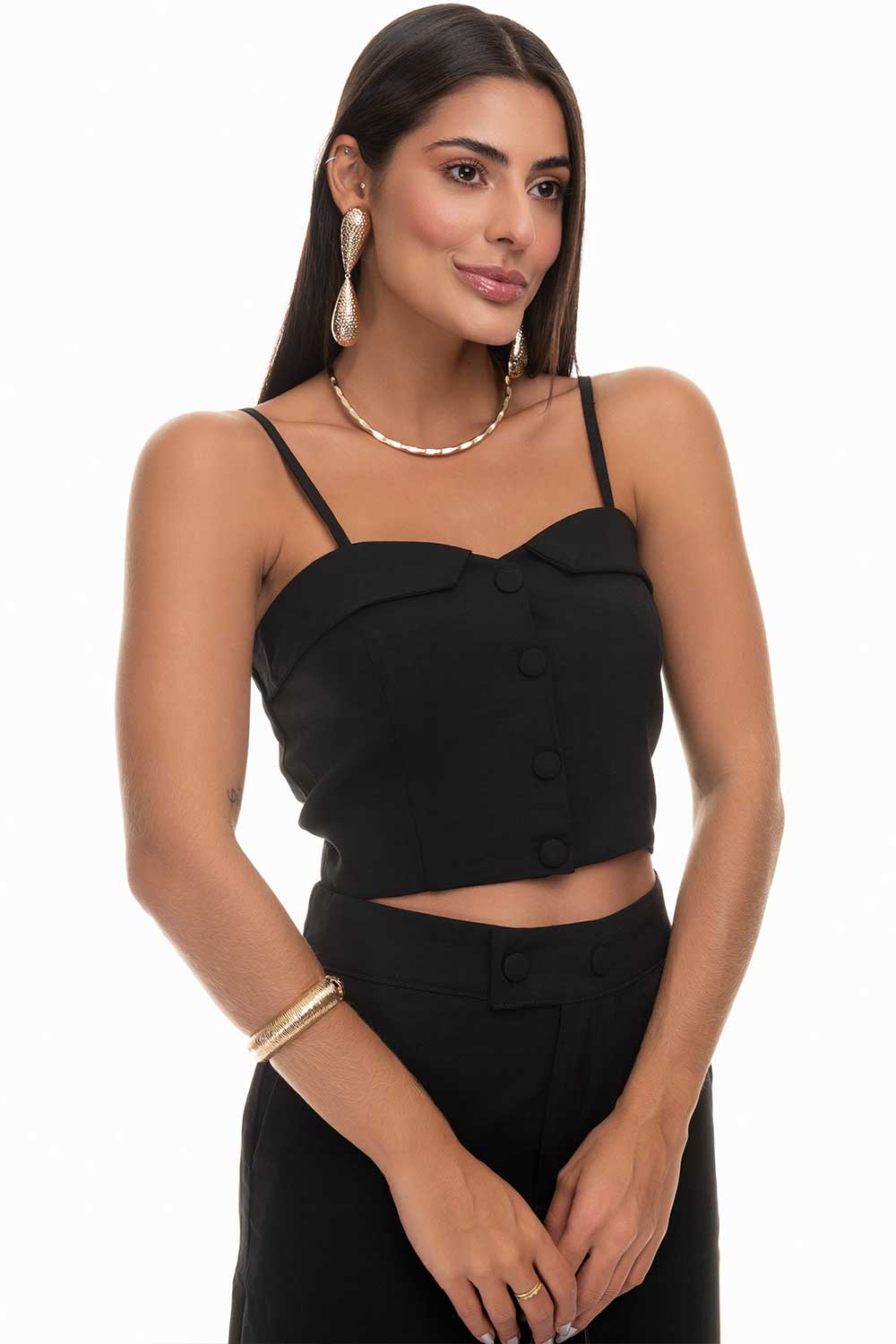 Top Cropped Preto Alfaiataria Frysaide