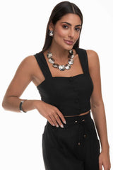 Top Cropped Preto Botões Frysaide