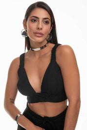 Top Cropped Preto Decote V Frysaide