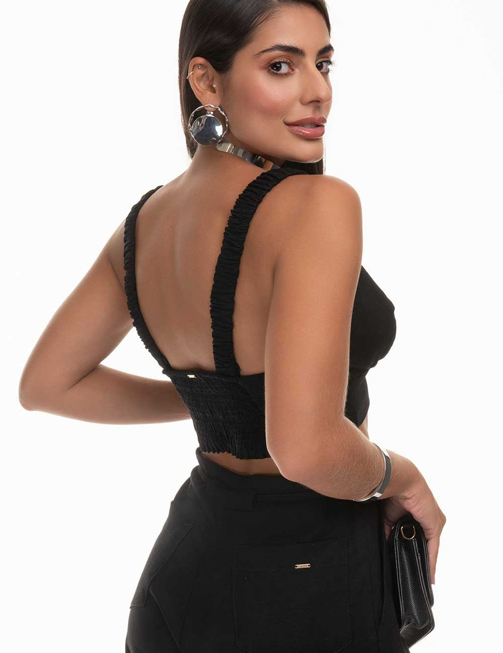 Top Cropped Preto Decote V Frysaide
