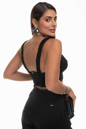 Top Cropped Preto Decote V Frysaide