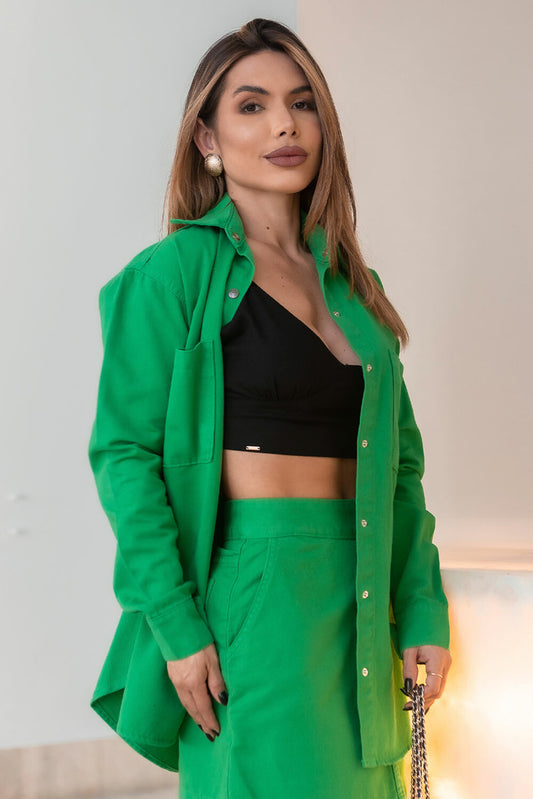 Top Cropped Preto Linho Decote Frysaide