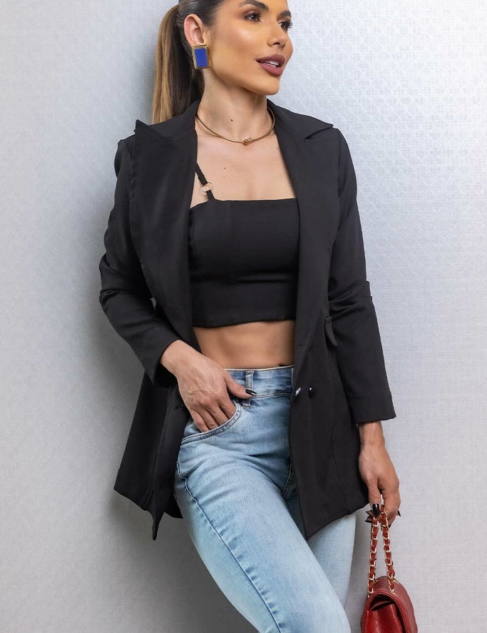 Top Cropped Preto Recortes Frysaide