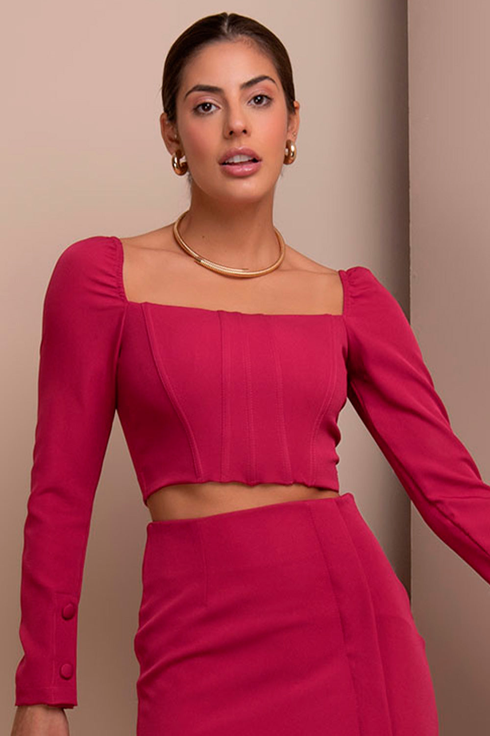 Top Cropped Rosa Barbatanas Manga Longa Frysaide-7531.FRAMBOESA-URBANNA