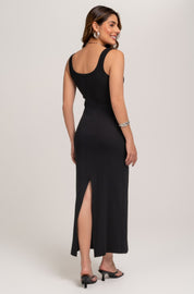 Vestido Canelado Decote U Preto Frysaide