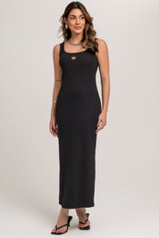 Vestido Canelado Decote U Preto Frysaide