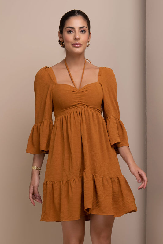 Vestido Curto Bege Babados Frysaide