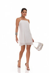 Vestido Curto Com Textura Poa Branco Frysaide