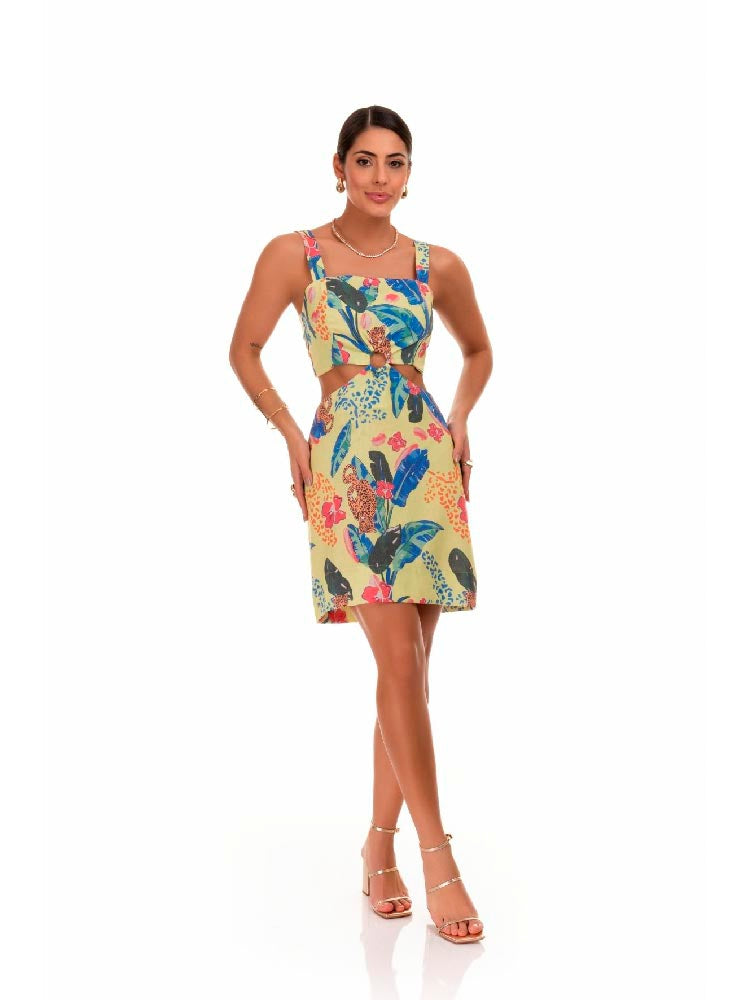Vestido Curto Frysaide Recorte Na Cintura Estampado