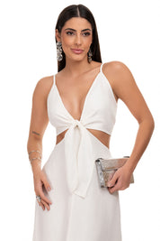 Vestido De Alfaiataria Com Abertura Frontal Off White Frysaide