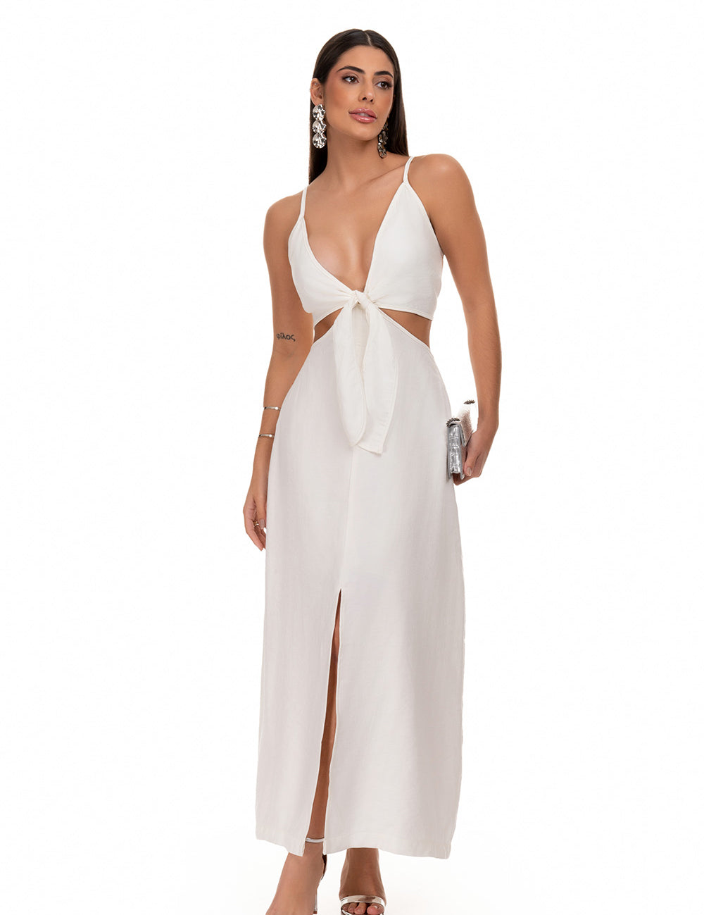 Vestido De Alfaiataria Com Abertura Frontal Off White Frysaide