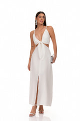 Vestido De Alfaiataria Com Abertura Frontal Off White Frysaide