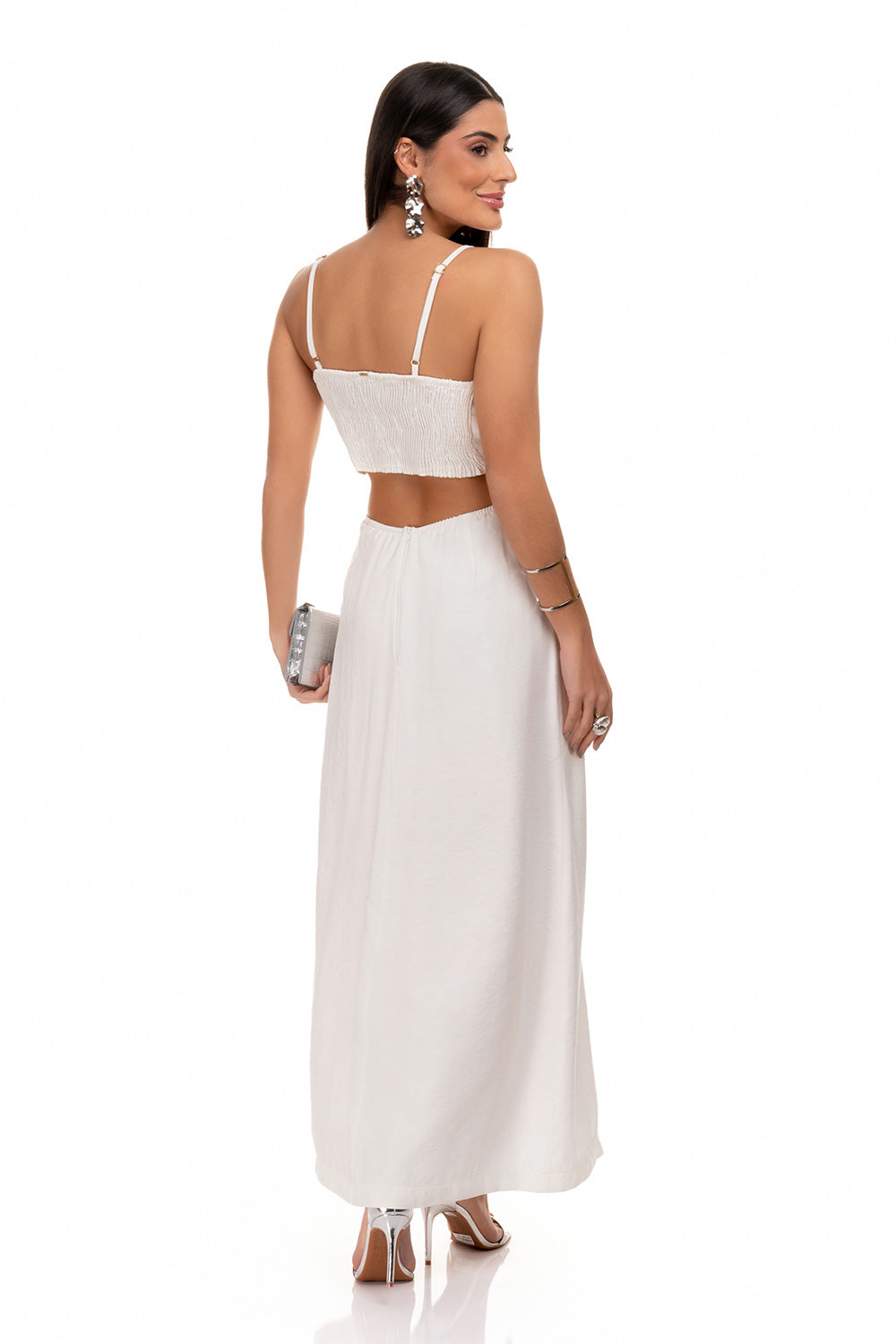 Vestido De Alfaiataria Com Abertura Frontal Off White Frysaide