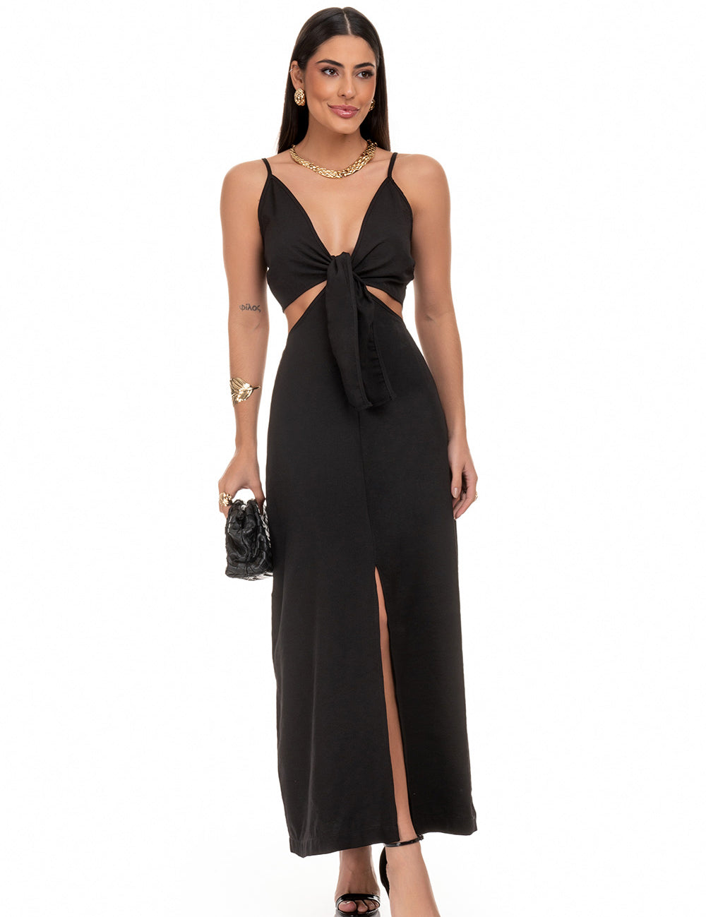 Vestido De Alfaiataria Com Abertura Frontal Preto Frysaide